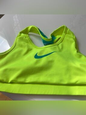 Nike Neon green Sports Bra with Teal Swoosh youth XL Dri fit